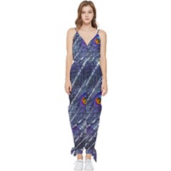 Peacock-feathers-color-plumage Blue Sleeveless Tie Ankle Chiffon Jumpsuit by danenraven