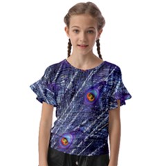 Peacock-feathers-color-plumage Blue Kids  Cut Out Flutter Sleeves by danenraven