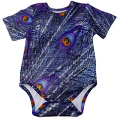 Peacock-feathers-color-plumage Blue Baby Short Sleeve Bodysuit by danenraven