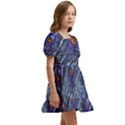 Peacock-feathers-color-plumage Blue Kids  Short Sleeve Dolly Dress View3