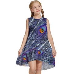 Peacock-feathers-color-plumage Blue Kids  Frill Swing Dress by danenraven