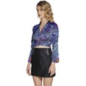 Peacock-feathers-color-plumage Blue Long Sleeve Tie Back Satin Wrap Top View2