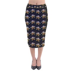 Dancing Clowns Black Velvet Midi Pencil Skirt by TetiBright