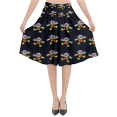 Dancing Clowns Black Flared Midi Skirt by TetiBright