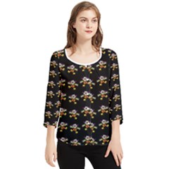 Dancing Clowns Black Chiffon Quarter Sleeve Blouse by TetiBright