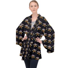 Dancing Clowns Black Long Sleeve Velvet Kimono  by TetiBright