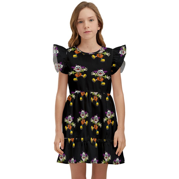 Dancing Clowns Black Kids  Winged Sleeve Dress