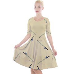 Fishing Rods Pattern Brown Quarter Sleeve A-line Dress by TetiBright