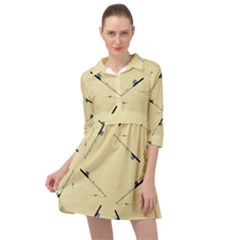 Fishing Rods Pattern Brown Mini Skater Shirt Dress by TetiBright