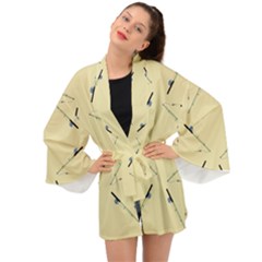 Fishing Rods Pattern Brown Long Sleeve Kimono by TetiBright