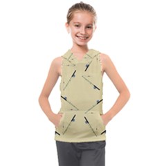 Fishing Rods Pattern Brown Kids  Sleeveless Hoodie by TetiBright