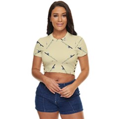 Fishing Rods Pattern Brown Side Button Cropped Tee by TetiBright