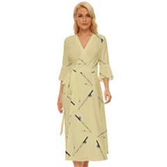 Fishing Rods Pattern Brown Midsummer Wrap Dress by TetiBright