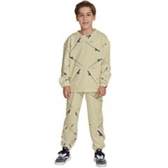 Fishing Rods Pattern Brown Kids  Sweatshirt Set by TetiBright