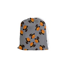 Pumpkin Heads With Hat Gray Drawstring Pouch (small) by TetiBright