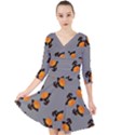 Pumpkin Heads With Hat Gray Quarter Sleeve Front Wrap Dress View1