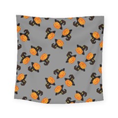 Pumpkin Heads With Hat Gray Square Tapestry (small) by TetiBright