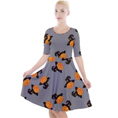 Pumpkin Heads With Hat Gray Quarter Sleeve A-line Dress by TetiBright