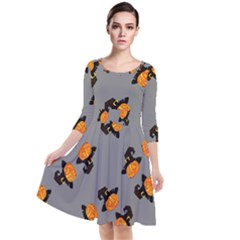 Pumpkin Heads With Hat Gray Quarter Sleeve Waist Band Dress by TetiBright