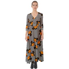 Pumpkin Heads With Hat Gray Button Up Boho Maxi Dress by TetiBright