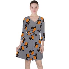 Pumpkin Heads With Hat Gray Quarter Sleeve Ruffle Waist Dress by TetiBright