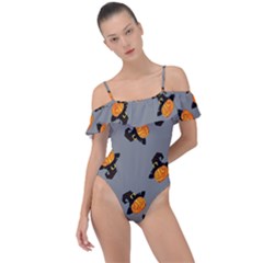 Pumpkin Heads With Hat Gray Frill Detail One Piece Swimsuit by TetiBright