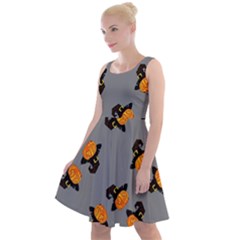 Pumpkin Heads With Hat Gray Knee Length Skater Dress by TetiBright