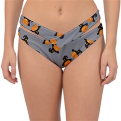 Pumpkin Heads With Hat Gray Double Strap Halter Bikini Bottom by TetiBright