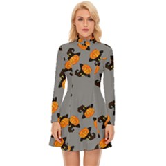 Pumpkin Heads With Hat Gray Long Sleeve Velour Longline Dress by TetiBright