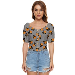 Pumpkin Heads With Hat Gray Button Up Blouse