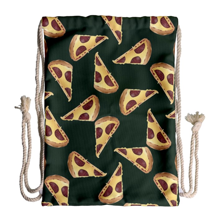 Pizza Slices Pattern Green Drawstring Bag (Large)