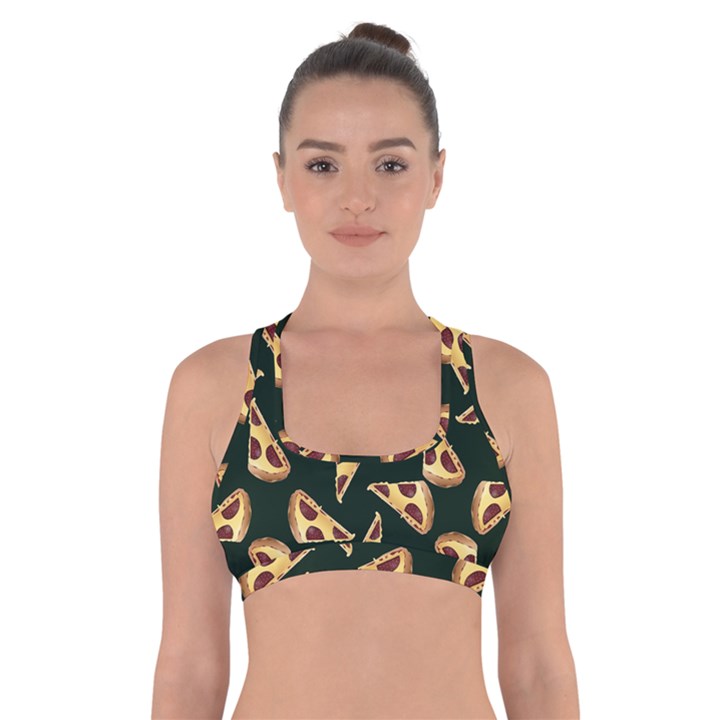 Pizza Slices Pattern Green Cross Back Sports Bra