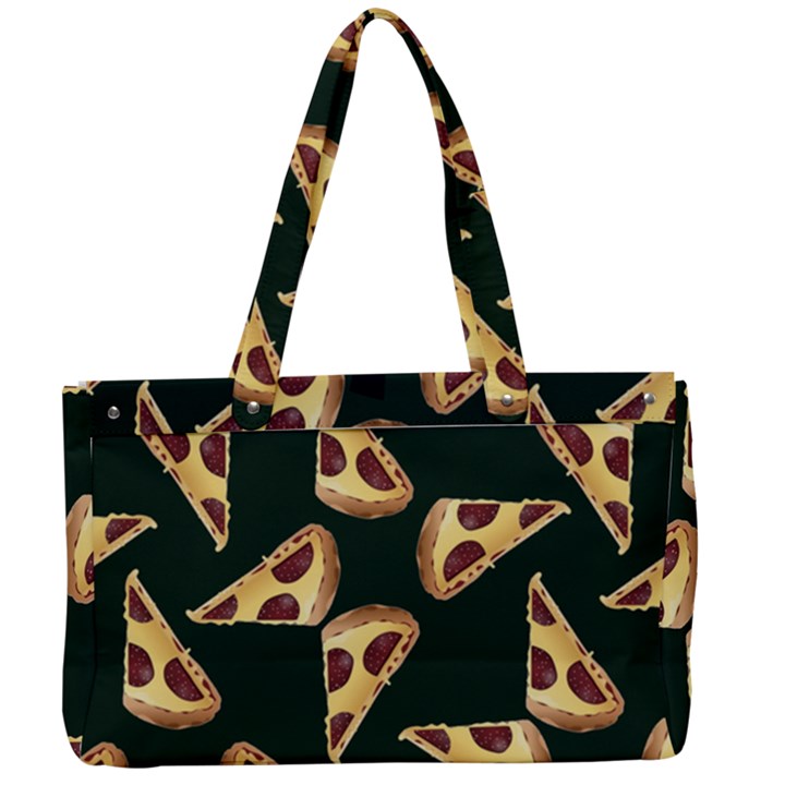 Pizza Slices Pattern Green Canvas Work Bag