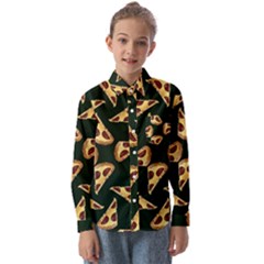 Pizza Slices Pattern Green Kids  Long Sleeve Shirt by TetiBright