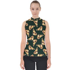 Pizza Slices Pattern Green Mock Neck Shell Top by TetiBright