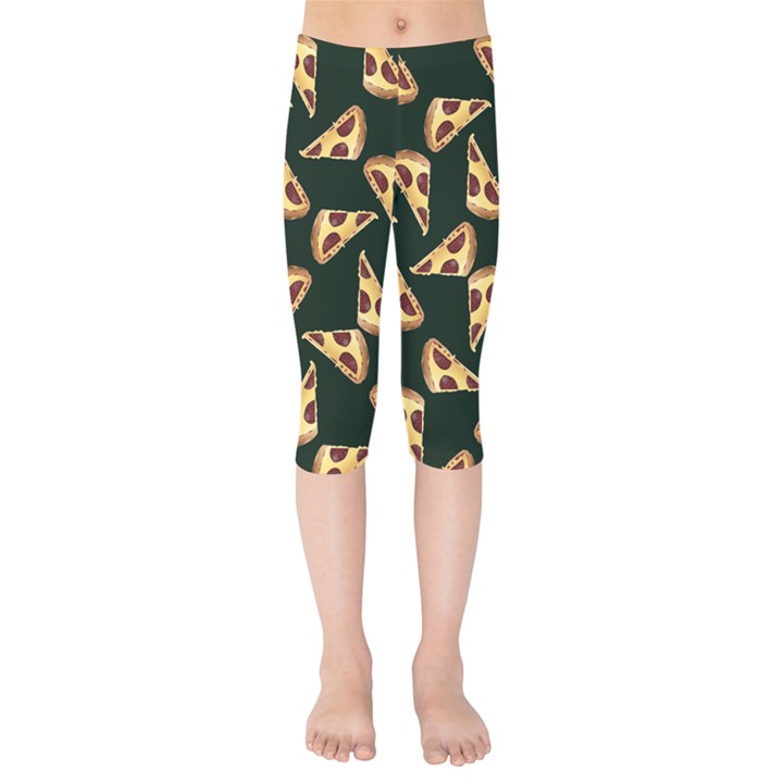 Pizza Slices Pattern Green Kids  Capri Leggings 