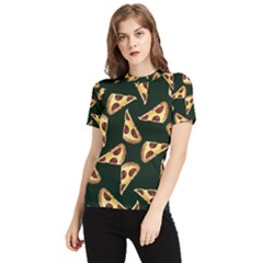 Pizza Slices Pattern Green Women s Short Sleeve Rash Guard by TetiBright