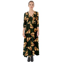 Pizza Slices Pattern Green Button Up Boho Maxi Dress by TetiBright