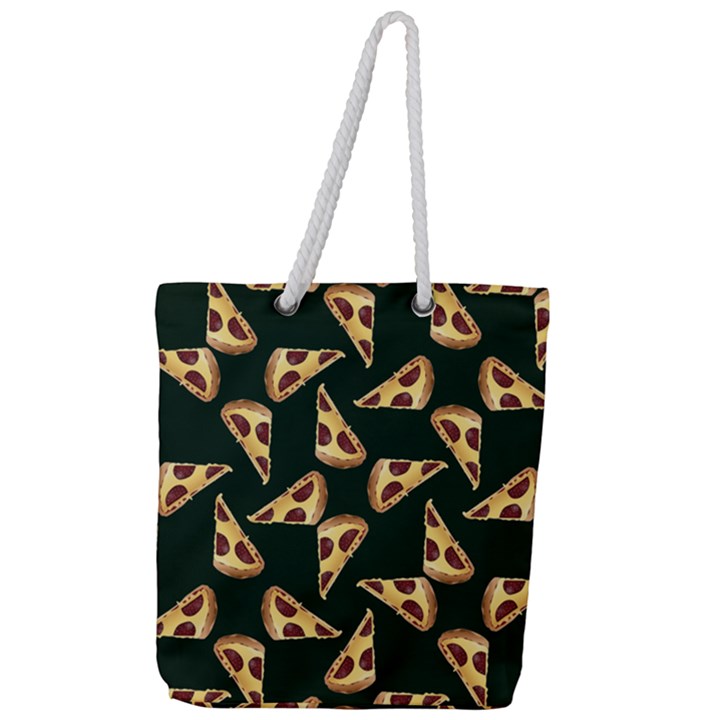 Pizza Slices Pattern Green Full Print Rope Handle Tote (Large)