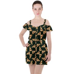 Pizza Slices Pattern Green Ruffle Cut Out Chiffon Playsuit by TetiBright