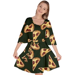 Pizza Slices Pattern Green Velour Kimono Dress by TetiBright