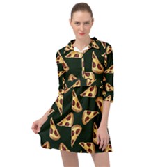 Pizza Slices Pattern Green Mini Skater Shirt Dress by TetiBright