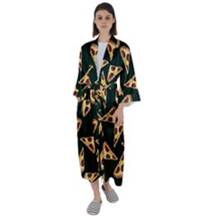 Pizza Slices Pattern Green Maxi Satin Kimono by TetiBright