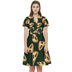 Pizza Slices Pattern Green Short Sleeve Waist Detail Dress by TetiBright