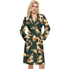 Pizza Slices Pattern Green Long Sleeve Velour Robe by TetiBright