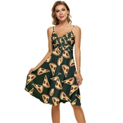 Pizza Slices Pattern Green Sleeveless Tie Front Chiffon Dress by TetiBright