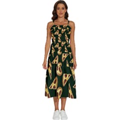 Pizza Slices Pattern Green Sleeveless Shoulder Straps Boho Dress by TetiBright