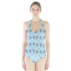 Jogging Lady On Blue Halter Swimsuit by TetiBright