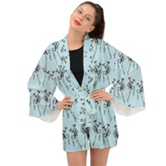 Jogging Lady On Blue Long Sleeve Kimono by TetiBright