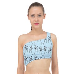 Jogging Lady On Blue Spliced Up Bikini Top  by TetiBright